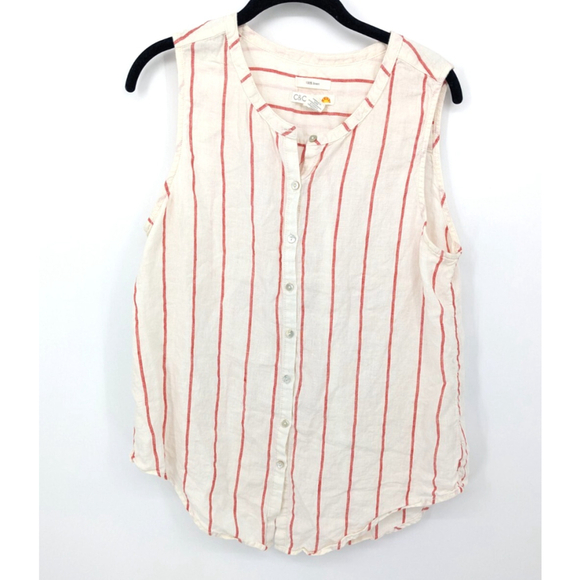 C and C California Ivory Linen Striped Sleeveless Top Large - Picture 1 of 7